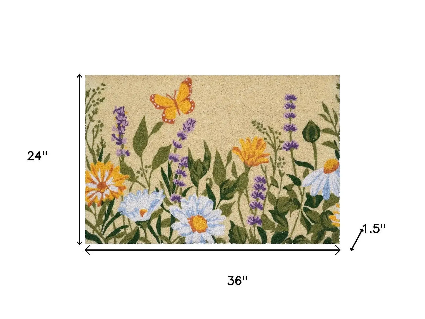 24" X 36" Brown Green And Orange Floral Outdoor Coir Door Mat - Homeroots - Flyclothing LLC