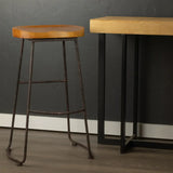 30" Brown and Black Wood and Steel Bar Height Bar Chair - Homeroots - Flyclothing LLC