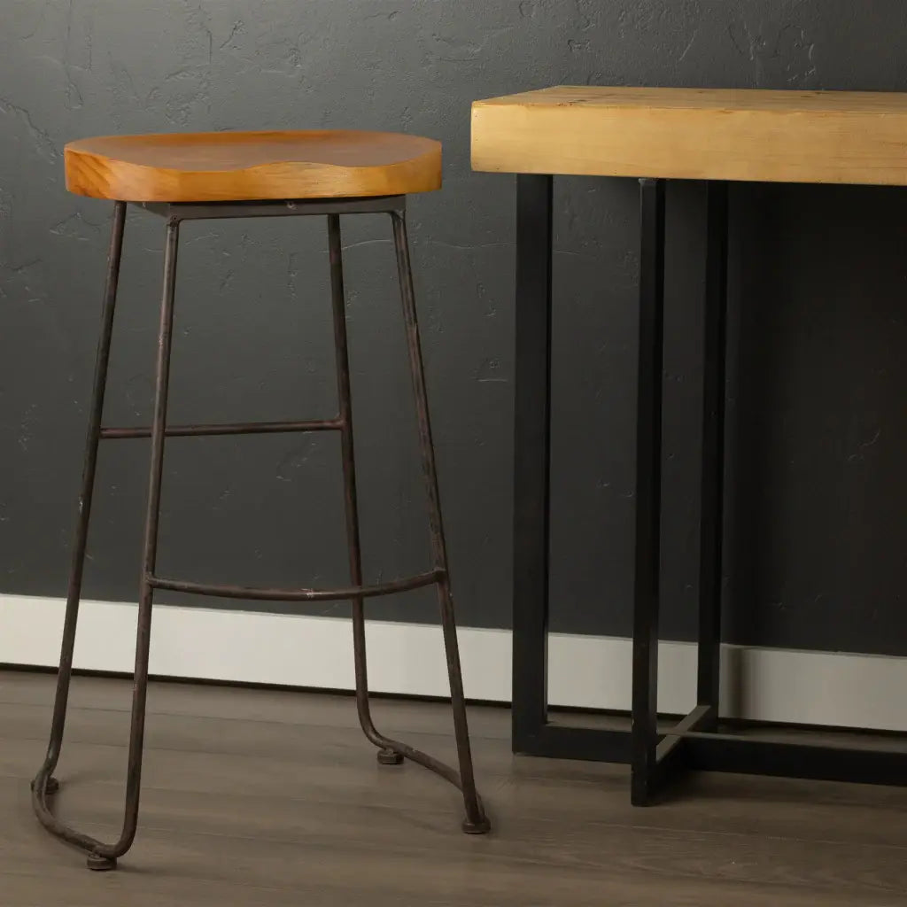 30" Brown and Black Wood and Steel Bar Height Bar Chair - Homeroots - Flyclothing LLC