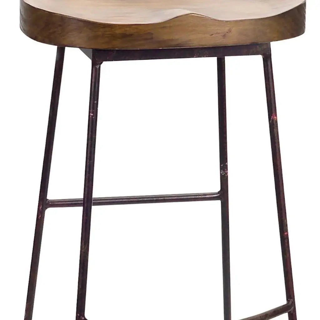 30" Brown and Black Wood and Steel Bar Height Bar Chair - Homeroots - Flyclothing LLC