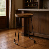 30" Brown and Black Wood and Steel Bar Height Bar Chair - Homeroots - Flyclothing LLC