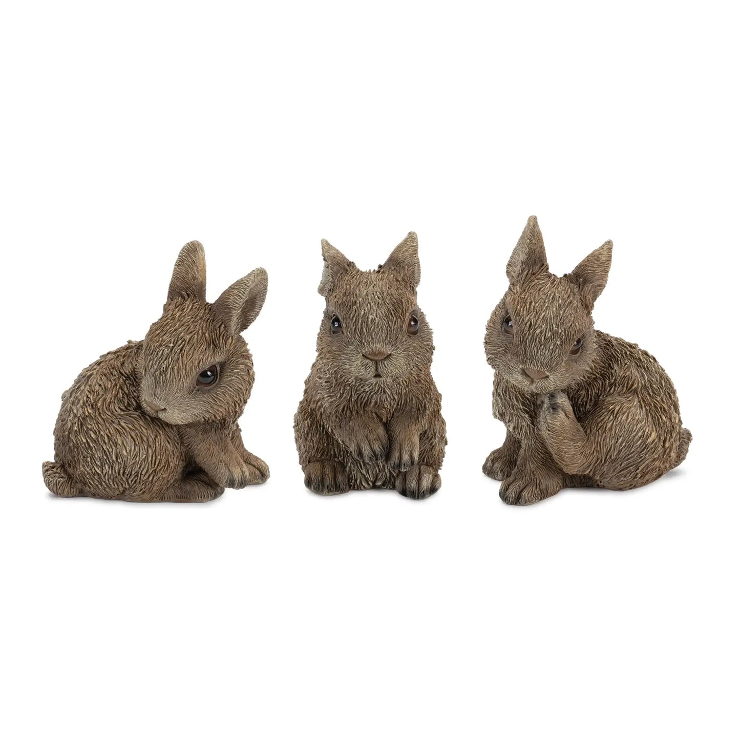 Set of Three Brown Resin Bunny Outdoor Statues - Homeroots - Flyclothing LLC