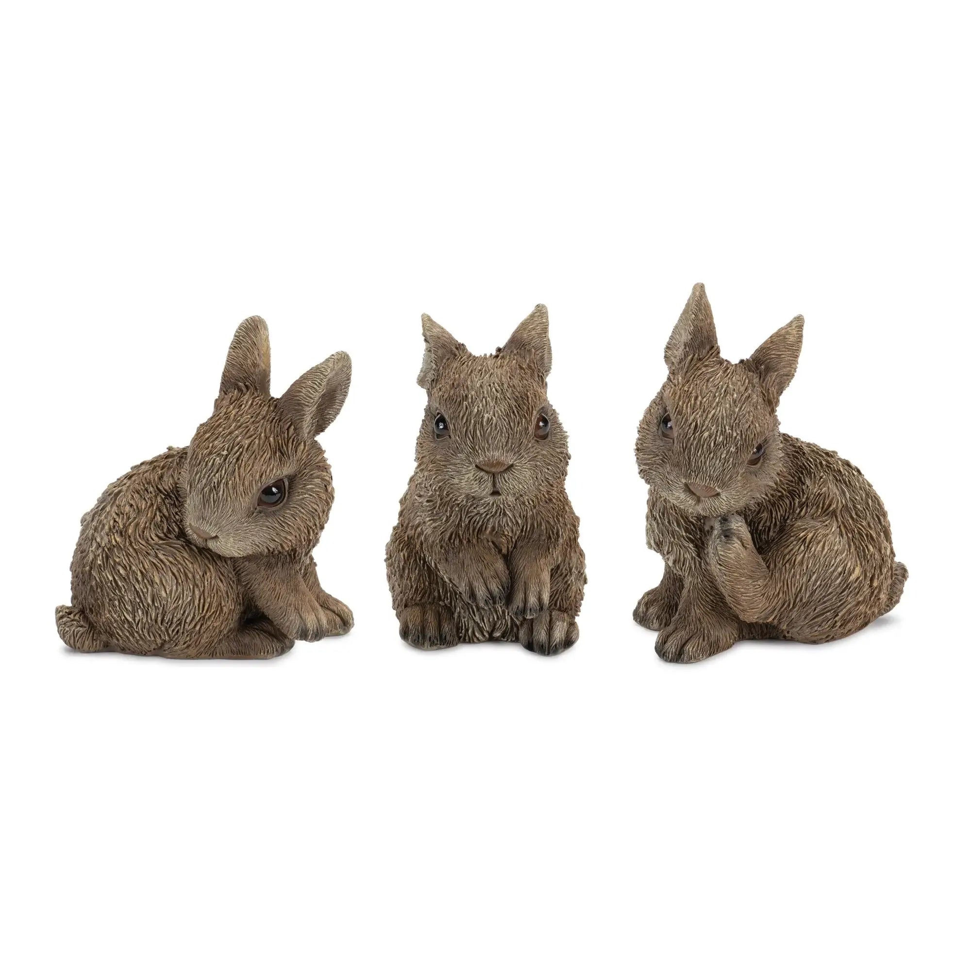 Set of Three Brown Resin Bunny Outdoor Statues - Homeroots - Flyclothing LLC