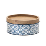 Set of Two Blue And White Metal And Solid Wood Geometric Storage Canisters - HomeRoots - Flyclothing LLC