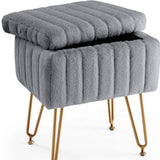 16" Gray and Gold Faux Fur Storage Ottoman - HomeRoots - Flyclothing LLC
