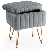 16" Gray and Gold Faux Fur Storage Ottoman - HomeRoots - Flyclothing LLC