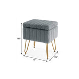 16" Gray and Gold Faux Fur Storage Ottoman - HomeRoots - Flyclothing LLC