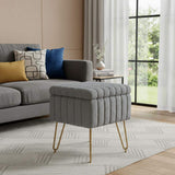 16" Gray and Gold Faux Fur Storage Ottoman - HomeRoots - Flyclothing LLC