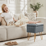 16" Gray and Gold Faux Fur Storage Ottoman - HomeRoots - Flyclothing LLC