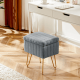16" Gray and Gold Faux Fur Storage Ottoman - HomeRoots - Flyclothing LLC