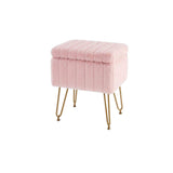 16" Pink and Gold Faux Fur Storage Ottoman - HomeRoots - Flyclothing LLC