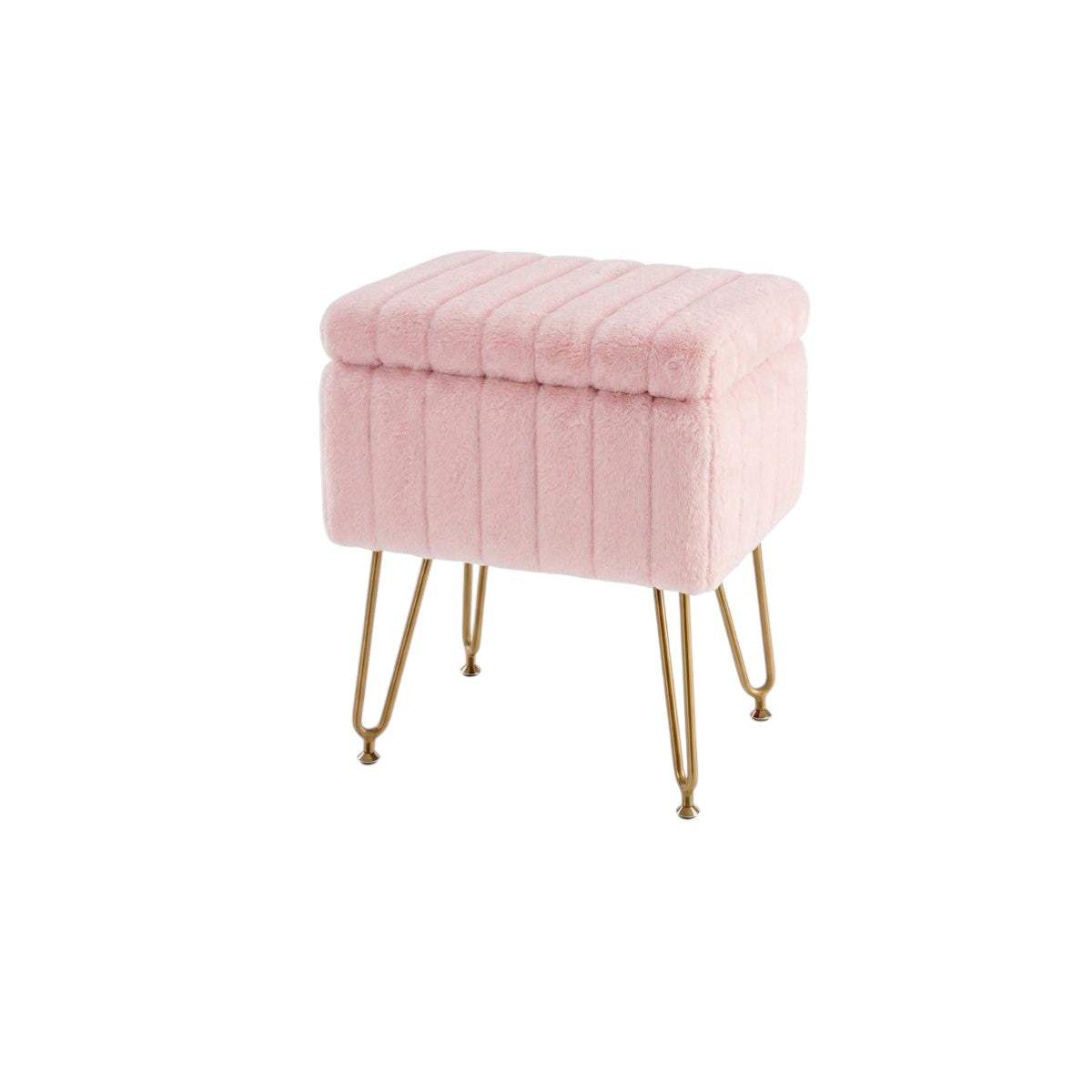 16" Pink and Gold Faux Fur Storage Ottoman - HomeRoots - Flyclothing LLC