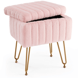 16" Pink and Gold Faux Fur Storage Ottoman - HomeRoots - Flyclothing LLC
