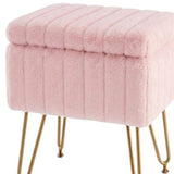 16" Pink and Gold Faux Fur Storage Ottoman - HomeRoots - Flyclothing LLC