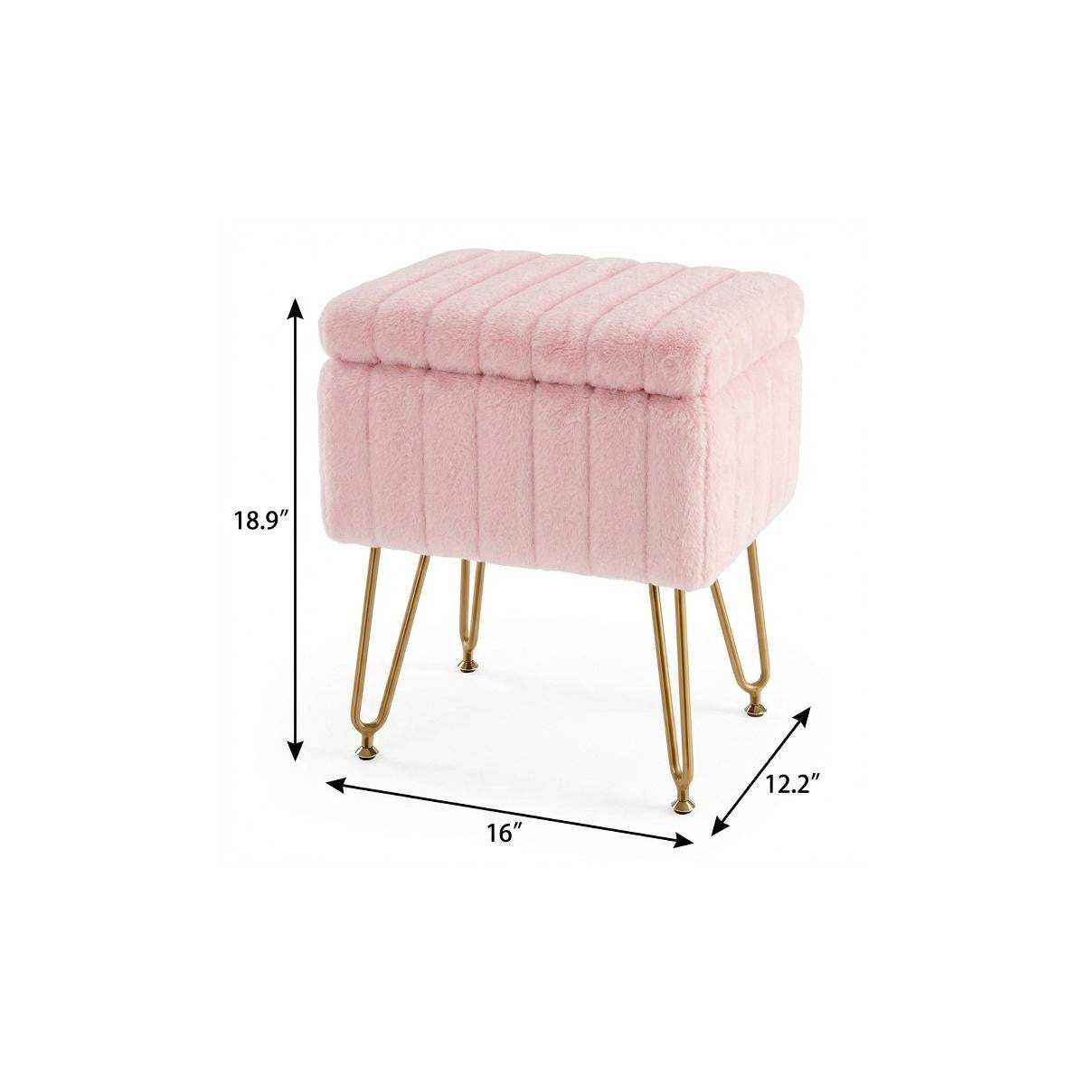 16" Pink and Gold Faux Fur Storage Ottoman - HomeRoots - Flyclothing LLC