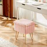 16" Pink and Gold Faux Fur Storage Ottoman - HomeRoots - Flyclothing LLC