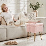 16" Pink and Gold Faux Fur Storage Ottoman - HomeRoots - Flyclothing LLC