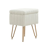 19" White and Gold Faux Fur Tufted Storage Ottoman - Homeroots - Flyclothing LLC
