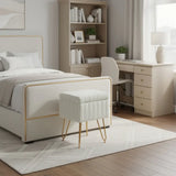 19" White and Gold Faux Fur Tufted Storage Ottoman - Homeroots - Flyclothing LLC