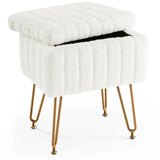 19" White and Gold Faux Fur Tufted Storage Ottoman - Homeroots - Flyclothing LLC