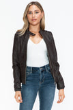 Snobbish PU Leather Biker Jacket with Side Zip Pockets - Trendsi