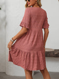Mandy Ruffled Ruched Round Neck Half Sleeve Dress - Trendsi