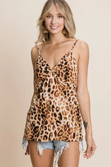 BiBi Leopard Printed Gauze Knit Twist Front Detailed Cami - Trendsi - Flyclothing LLC