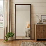 71" Brown Wood Wall Mounted And Leaning Framed Full Length Mirror - HomeRoots - Flyclothing LLC