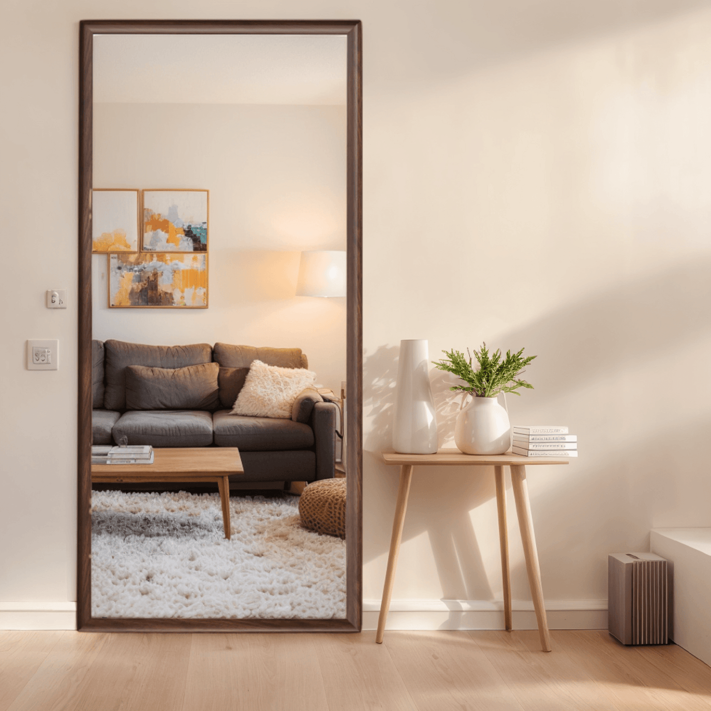 71" Brown Wood Wall Mounted And Leaning Framed Full Length Mirror - HomeRoots - Flyclothing LLC