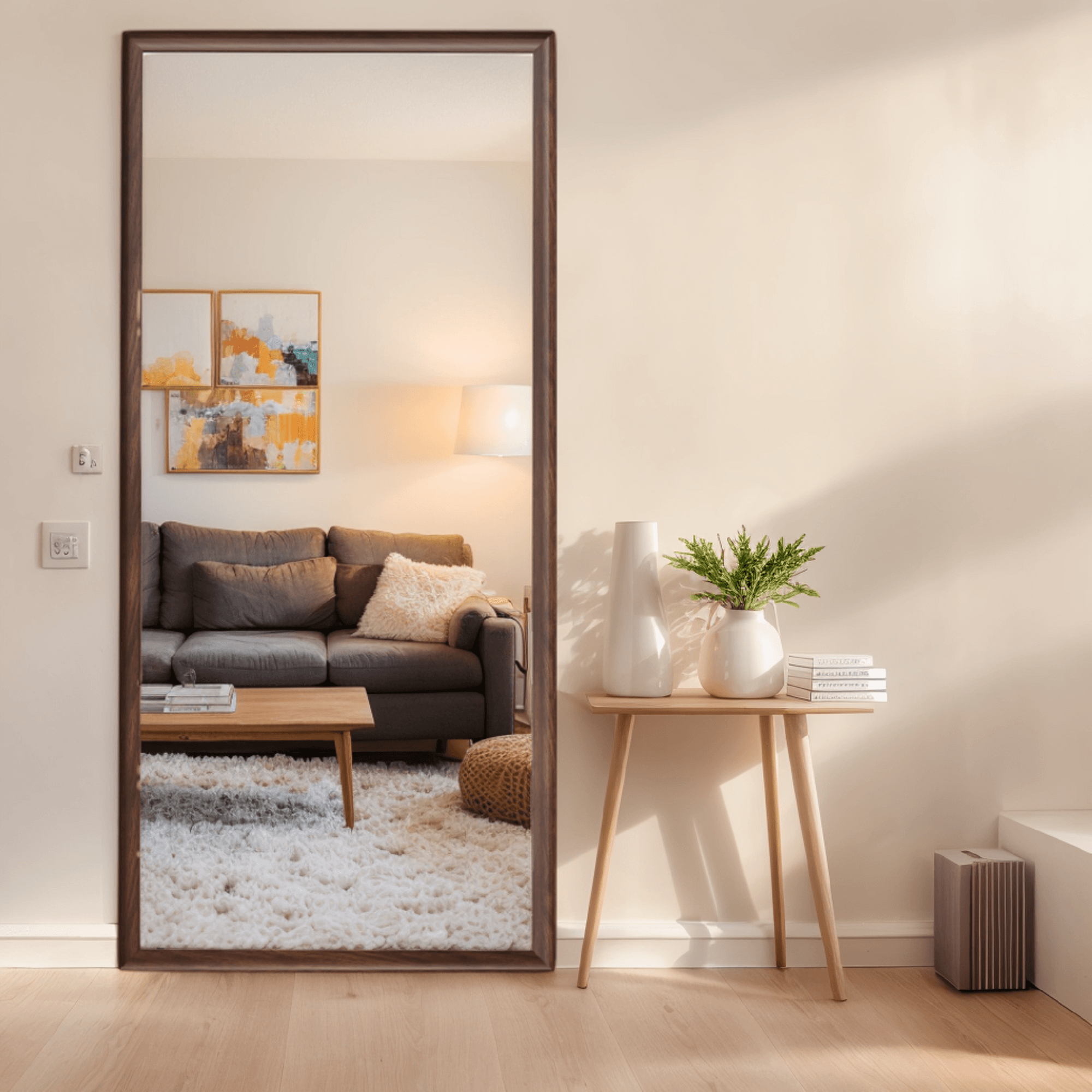71" Brown Wood Wall Mounted And Leaning Framed Full Length Mirror - HomeRoots - Flyclothing LLC
