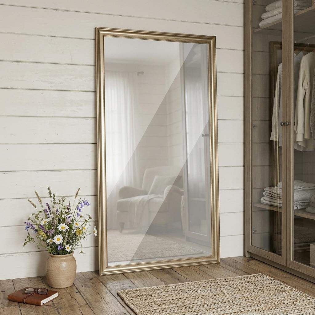71" Golden Brown Wood Wall Mounted And Leaning Framed Full Length Mirror - HomeRoots - Flyclothing LLC