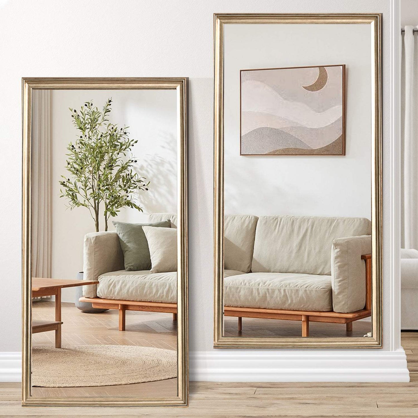 71" Golden Brown Wood Wall Mounted And Leaning Framed Full Length Mirror - HomeRoots - Flyclothing LLC