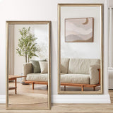 71" Golden Brown Wood Wall Mounted And Leaning Framed Full Length Mirror - HomeRoots - Flyclothing LLC