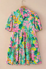 Button Down Floral Puff Sleeve Babydoll Dress - Trendsi - Flyclothing LLC