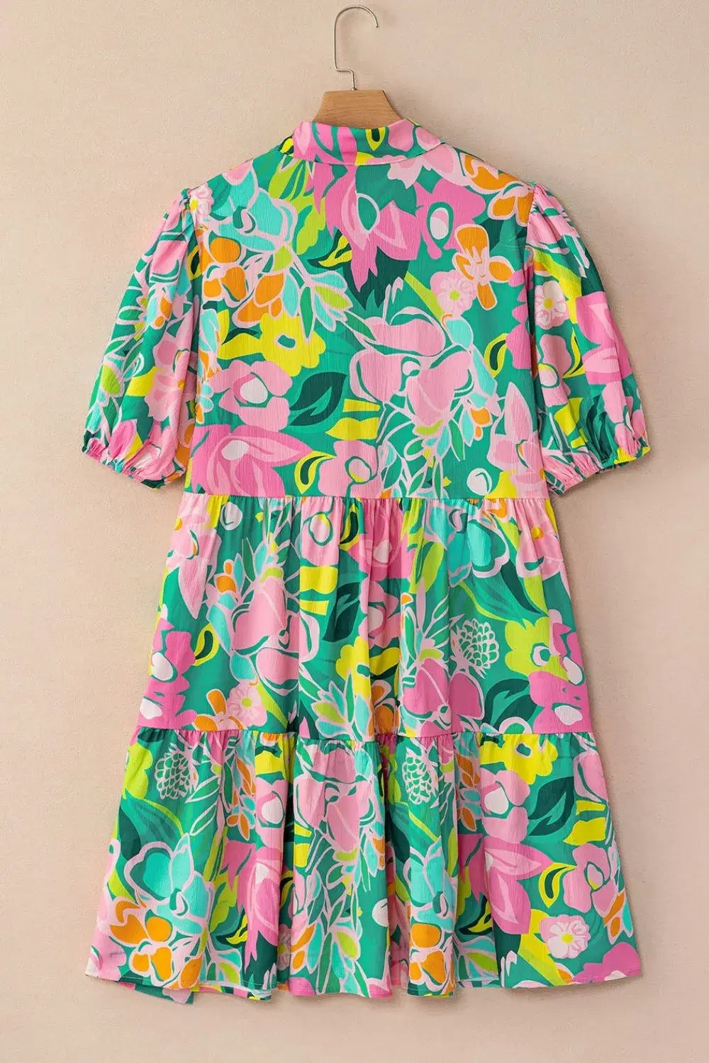 Button Down Floral Puff Sleeve Babydoll Dress - Trendsi - Flyclothing LLC