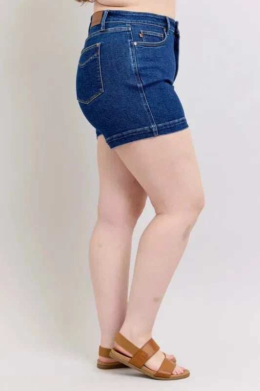 Judy Blue Full Size High Waist Tummy Control Denim Shorts Plus Size - Trendsi - Flyclothing LLC