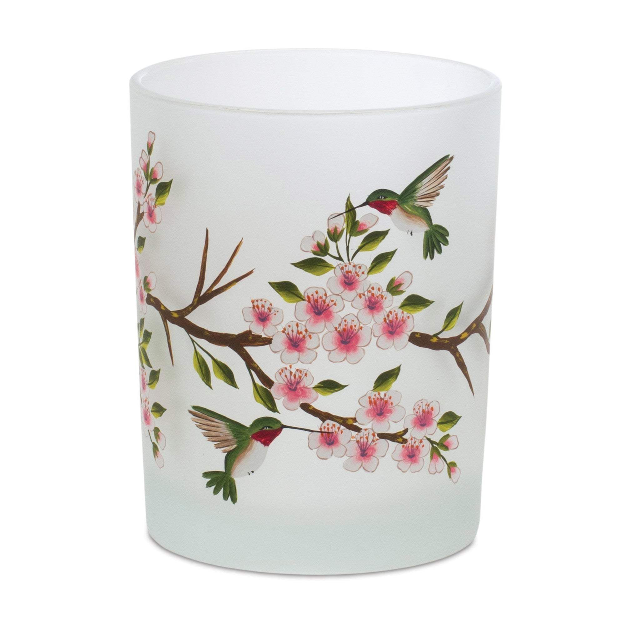 Set of Six White Green And Pink Hummingbird Floral Glass Votive Candle Holders - HomeRoots - Flyclothing LLC