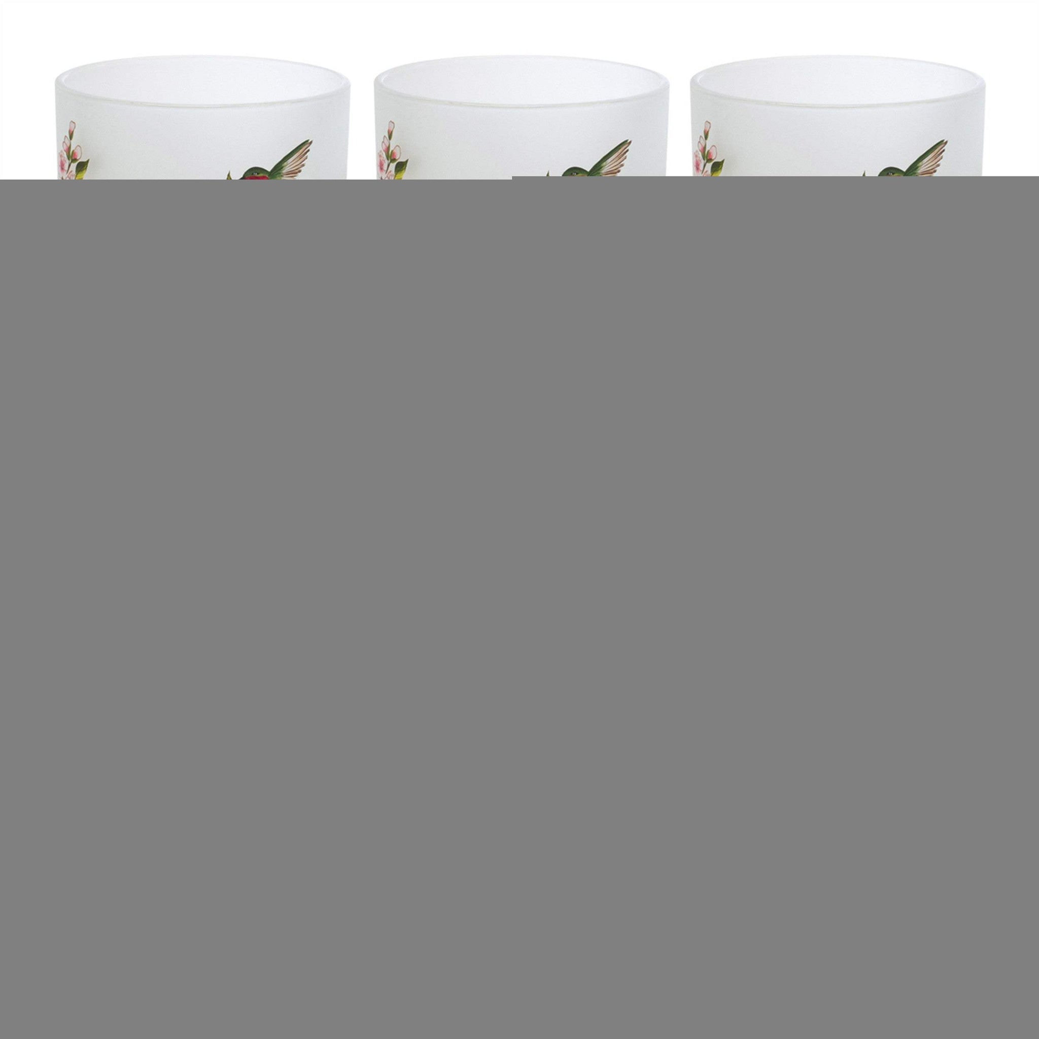 Set of Six White Green And Pink Hummingbird Floral Glass Votive Candle Holders - HomeRoots - Flyclothing LLC