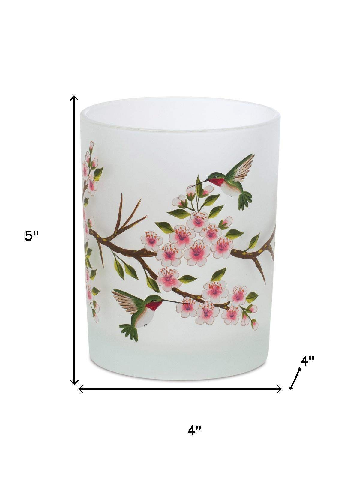 Set of Six White Green And Pink Hummingbird Floral Glass Votive Candle Holders - HomeRoots - Flyclothing LLC