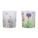 Set of Six Green White Green And Purple Floral Glass Tabletop Votive Candle Holders - HomeRoots - Flyclothing LLC