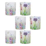 Set of Six Green White Green And Purple Floral Glass Tabletop Votive Candle Holders - HomeRoots - Flyclothing LLC