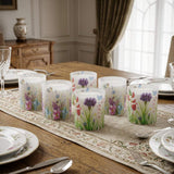 Set of Six Green White Green And Purple Floral Glass Tabletop Votive Candle Holders - HomeRoots - Flyclothing LLC