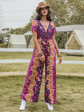Tied V-Neck Short Sleeve Jumpsuit - Trendsi - Flyclothing LLC