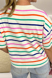Striped Round Neck Half Sleeve Knit Top - Trendsi - Flyclothing LLC