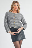 Aemi + Co Striped Button Down Round Neck Cardigan - Trendsi