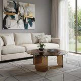 35" Bronze Glass Round Coffee Table - Homeroots - Flyclothing LLC