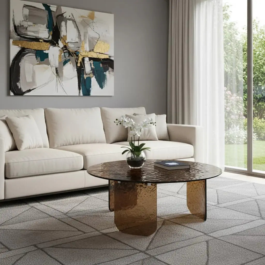 35" Bronze Glass Round Coffee Table - Homeroots - Flyclothing LLC