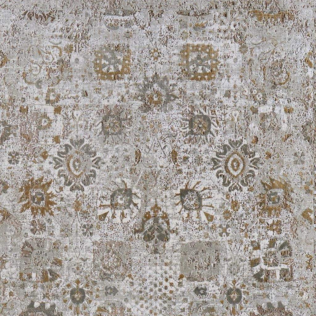 3' X 5' Ivory Gray And Gold Floral Area Rug With Fringe - Homeroots - Flyclothing LLC