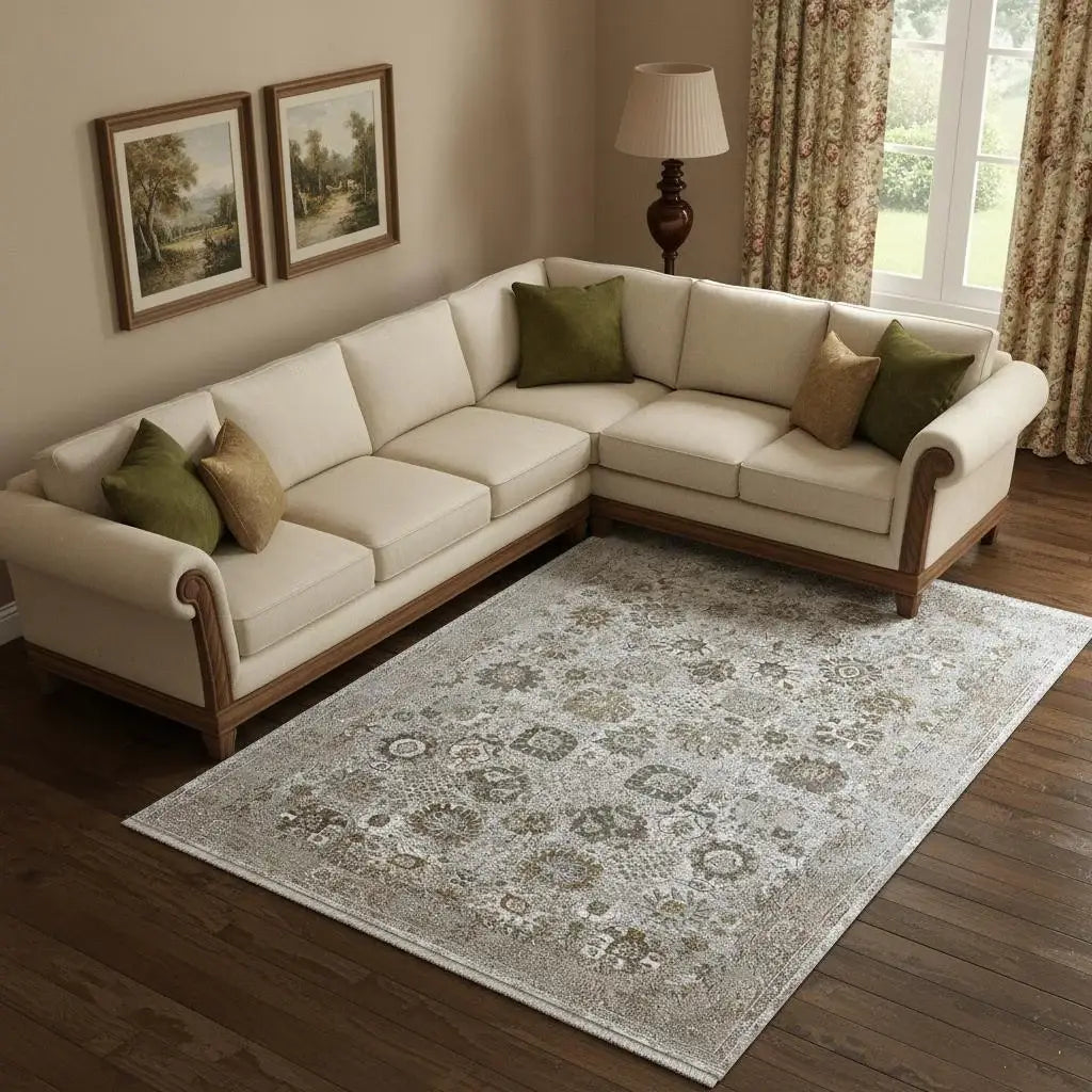 8' X 11' Ivory Gray And Gold Floral Area Rug With Fringe - Homeroots - Flyclothing LLC