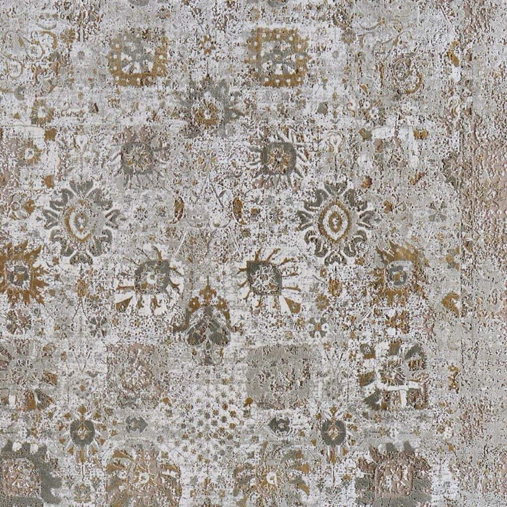 8' X 11' Ivory Gray And Gold Floral Area Rug With Fringe - Homeroots - Flyclothing LLC